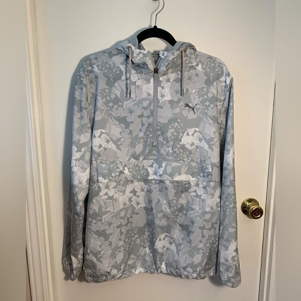 Puma EUC gray/lt green floral tournament mens shopback X puma golf jacket Sz Sm